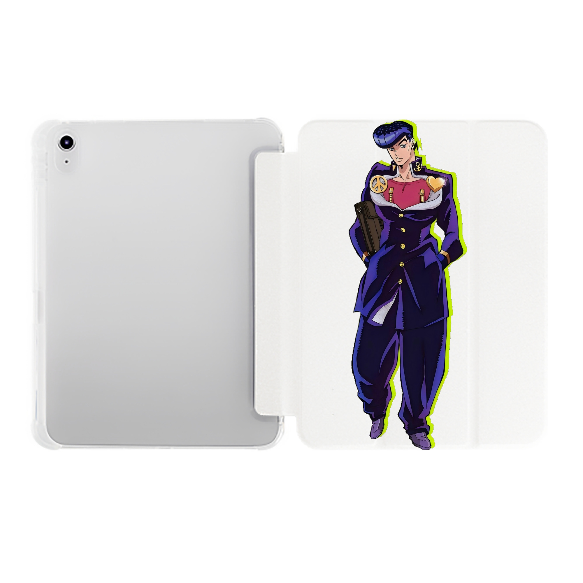 （画像用） ジョジョの奇妙な冒険 ひがしかた じょうすけ JoJo's Bizarre Adventure Higashikata Josuke IPad ケース ペン収納付き 三つ折りスタンド PUレザー×シリコン 対応機種9.5/10.5/10.9インチ